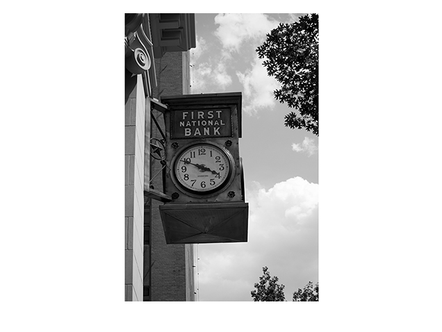 Black and White Old First National Bank Building Clock